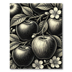 Monochrome Apple Orchard Botanical Illustration Rug