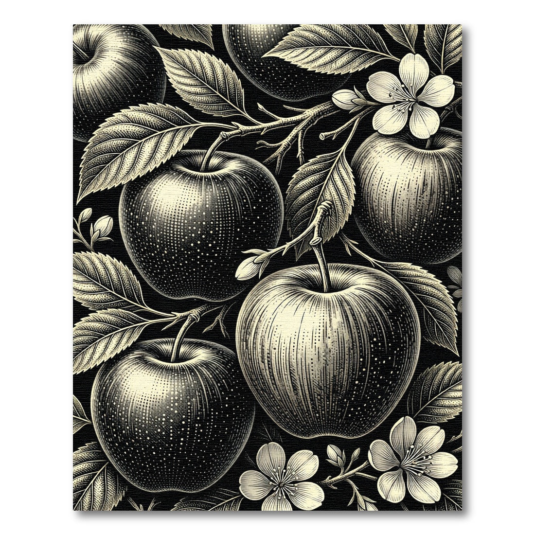 Monochrome Apple Orchard Botanical Illustration Rug