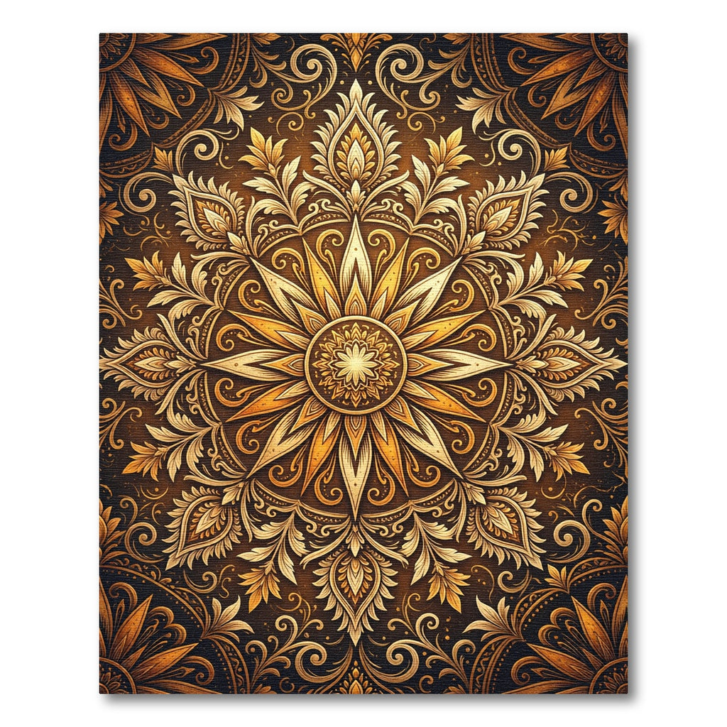 Golden Floral Medallion Ornate Tapestry Rug