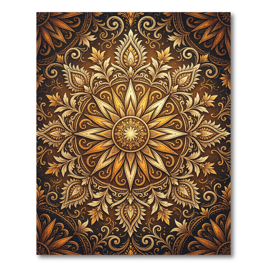 Golden Floral Medallion Ornate Tapestry Rug