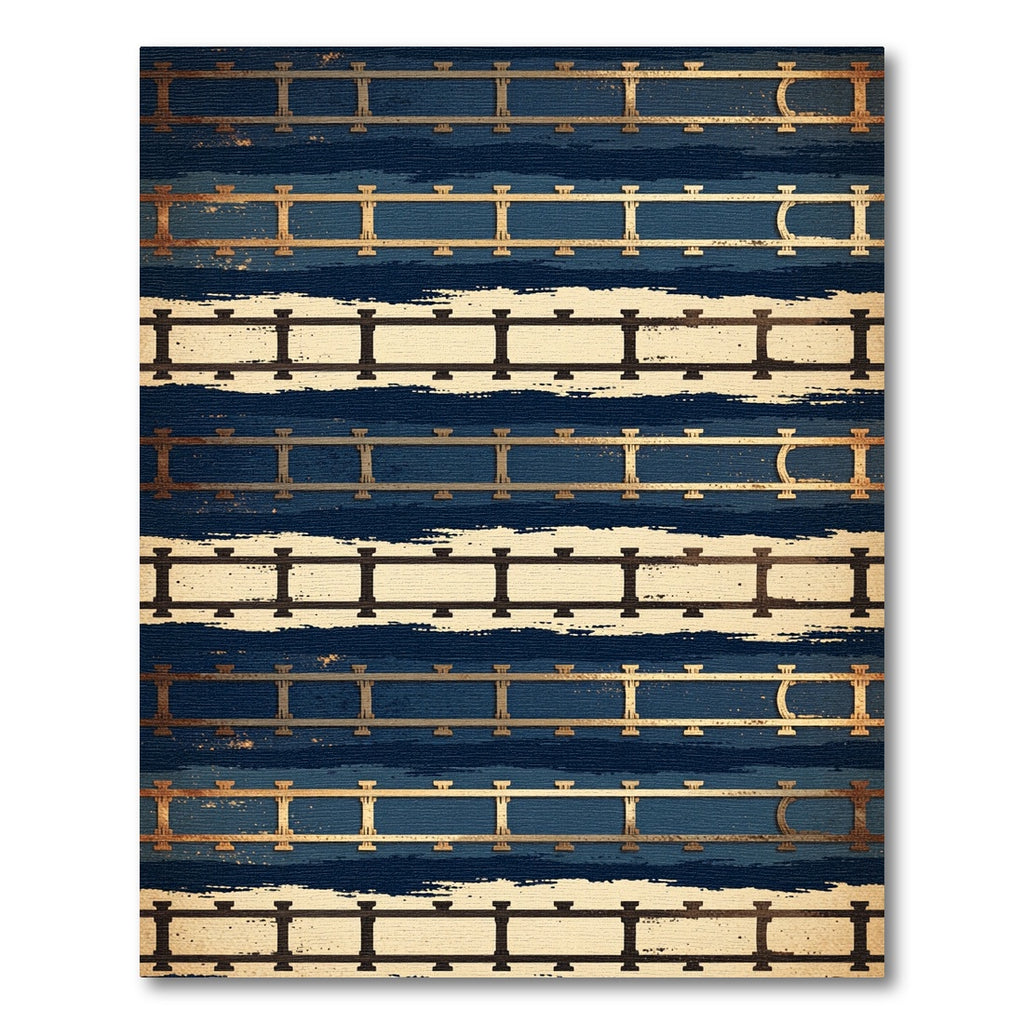 Golden Rail Navy Striped Abstract Art Rug
