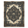 Ornate Cream and Charcoal Floral Medallion Rug
