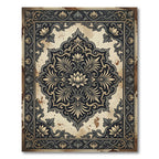 Ornate Cream and Charcoal Floral Medallion Rug