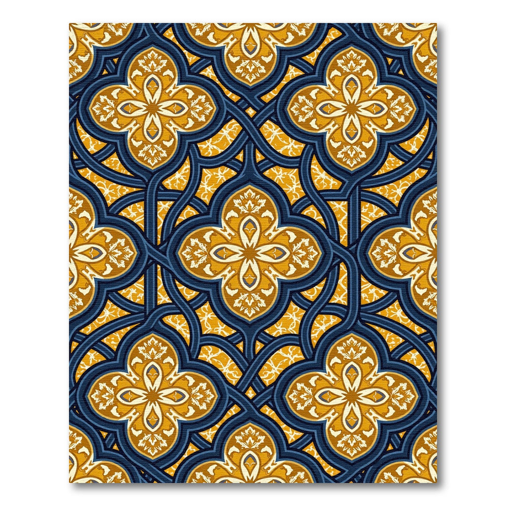 Navy and Gold Interlocking Quatrefoil Rug