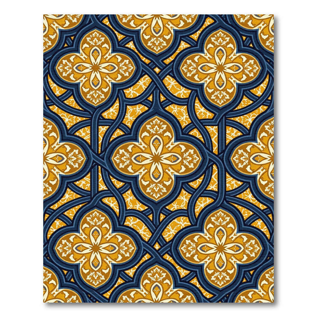 Navy and Gold Interlocking Quatrefoil Rug
