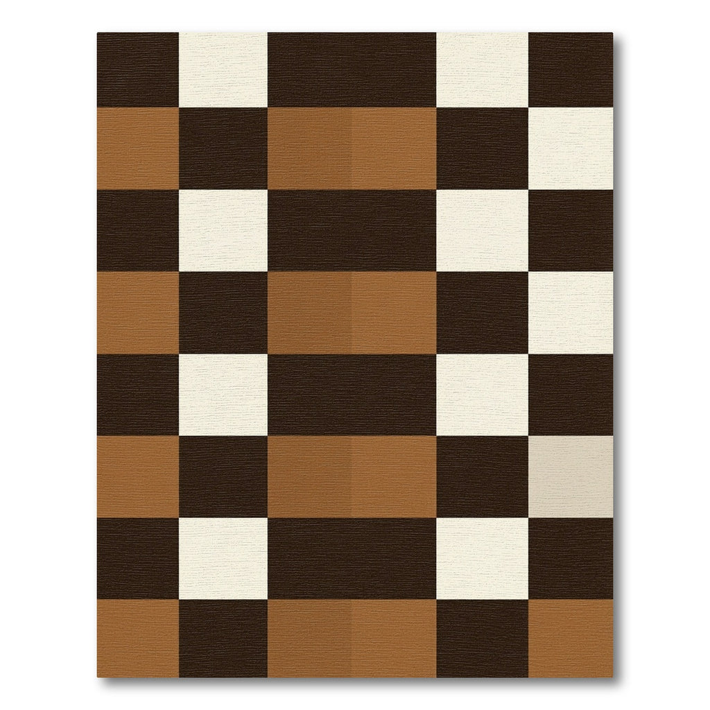 Modern Brown and Cream Geometric Check Rug