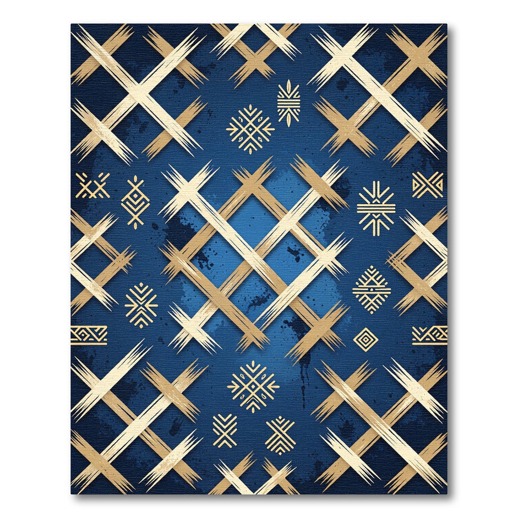 Golden Angular Lattice on Navy Rug
