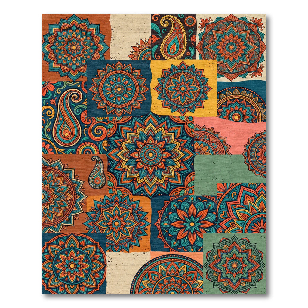 Vibrant Teal Orange Paisley Medallion Array Rug