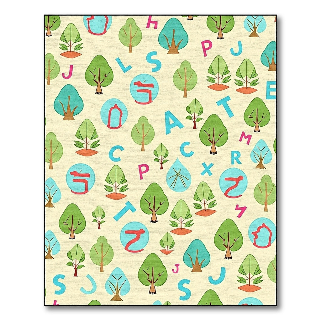 Playful Trees Alphabet Yellow Background Rug