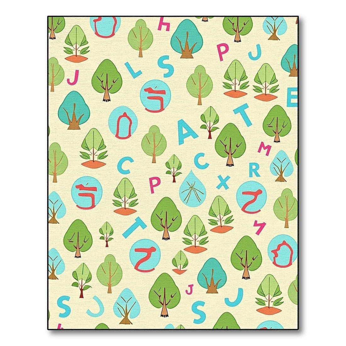 Playful Trees Alphabet Yellow Background Rug