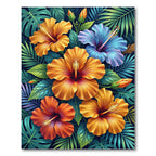 Vibrant Tropical Hibiscus Floral Botanical Rug