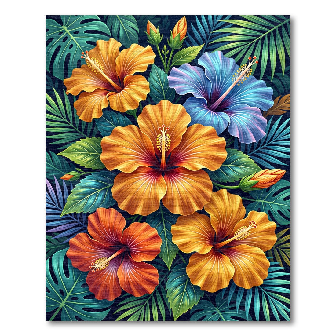 Vibrant Tropical Hibiscus Floral Botanical Rug