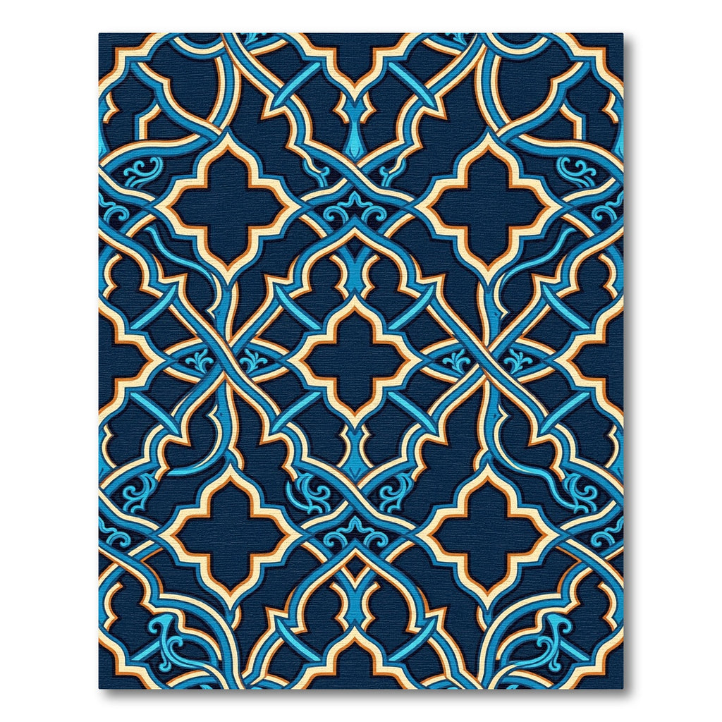 Ornate Midnight Blue Gold Geometric Lattice Rug