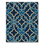 Ornate Midnight Blue Gold Geometric Lattice Rug