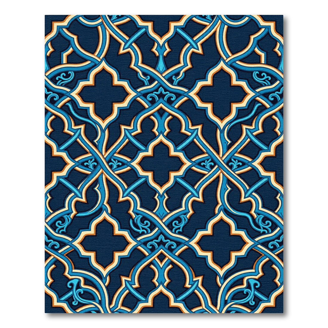 Ornate Midnight Blue Gold Geometric Lattice Rug