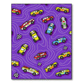 Racing Cars on Purple Wavy Background Rug