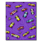 Racing Cars on Purple Wavy Background Rug