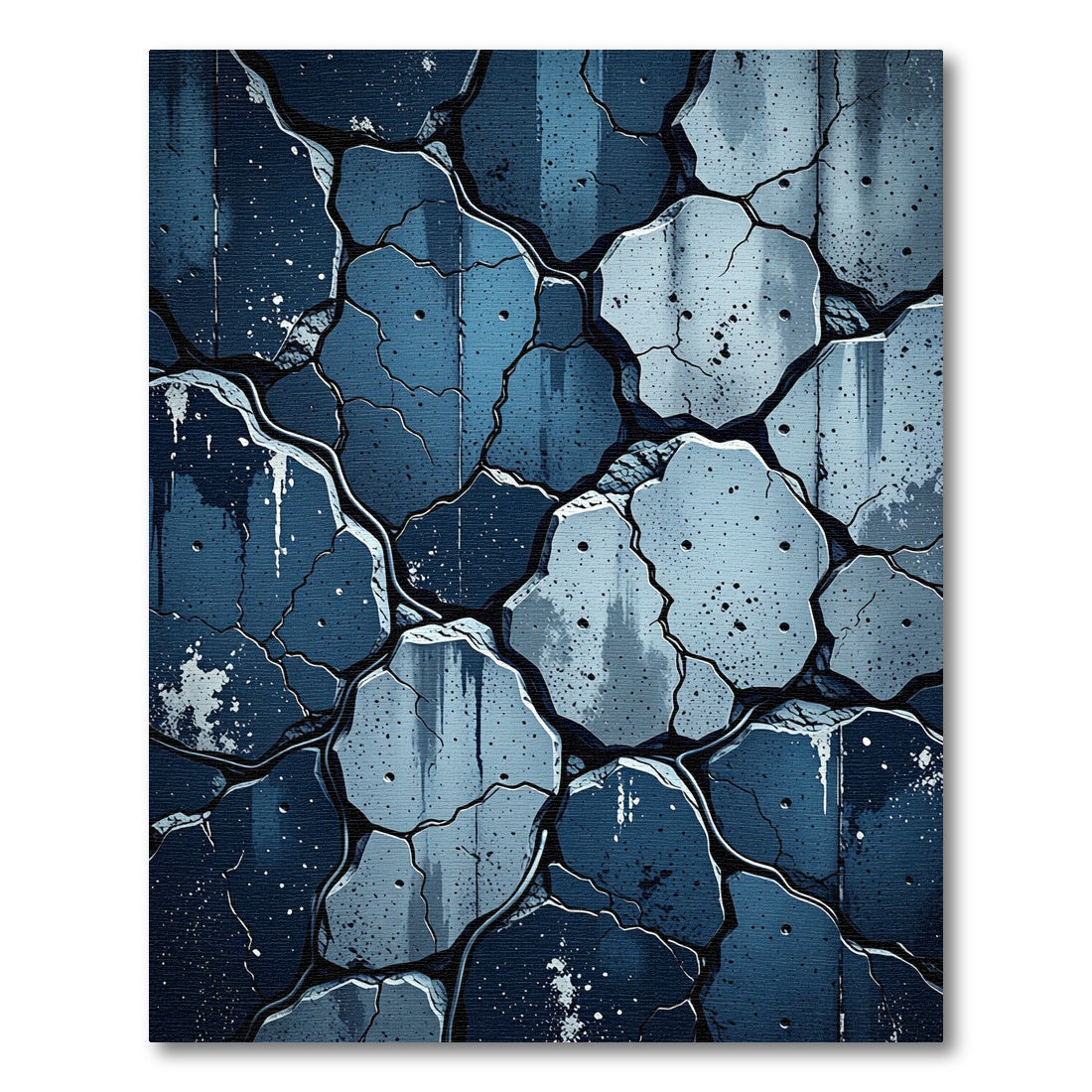 Rough Slate Blue Cracked Stone Rug