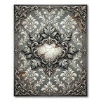 Ornate Weathered Gray Damask Scroll Rug