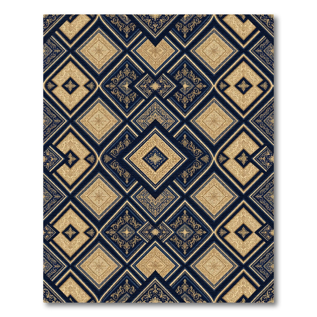 Golden Navy Medallion Diamond Composition Rug