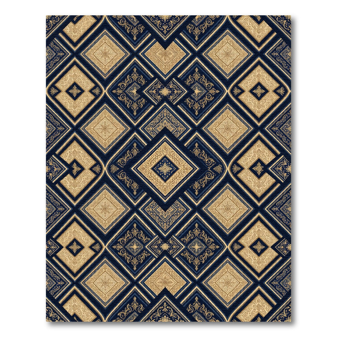 Golden Navy Medallion Diamond Composition Rug