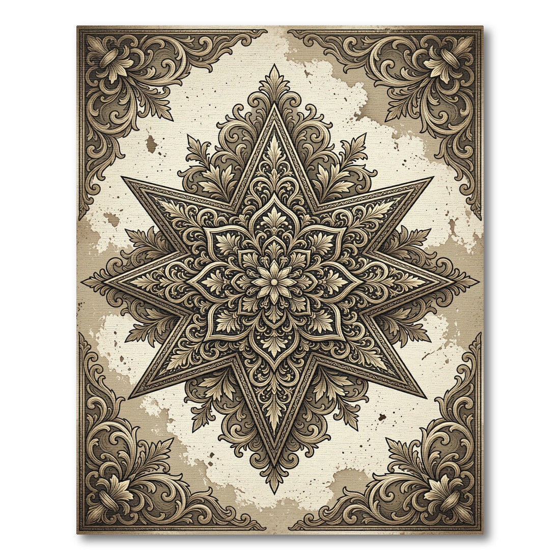 Ornate Golden Star Mandala Rug