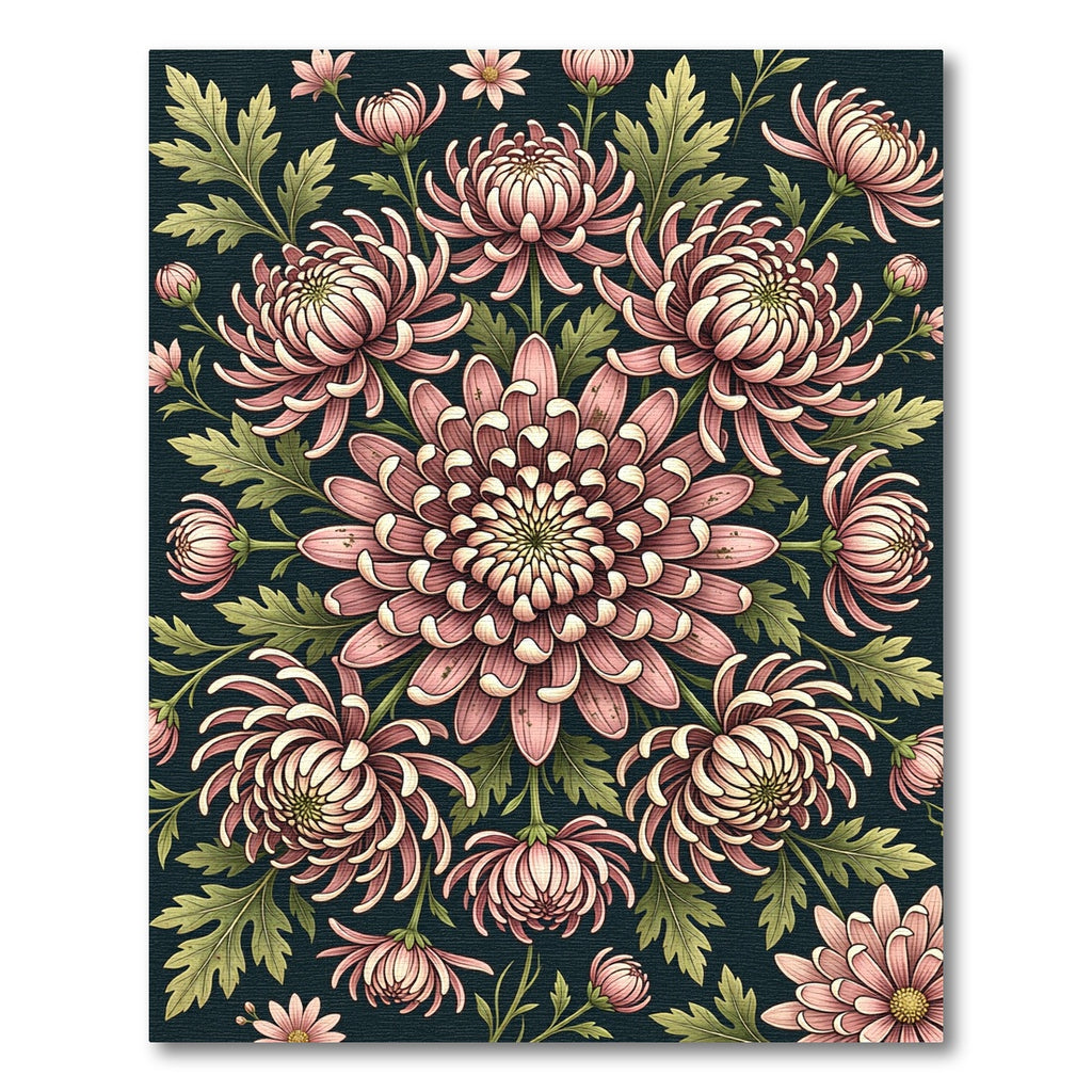Botanical Dusty Rose Chrysanthemum Floral Medallion Rug