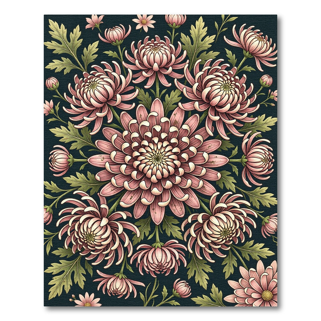 Botanical Dusty Rose Chrysanthemum Floral Medallion Rug