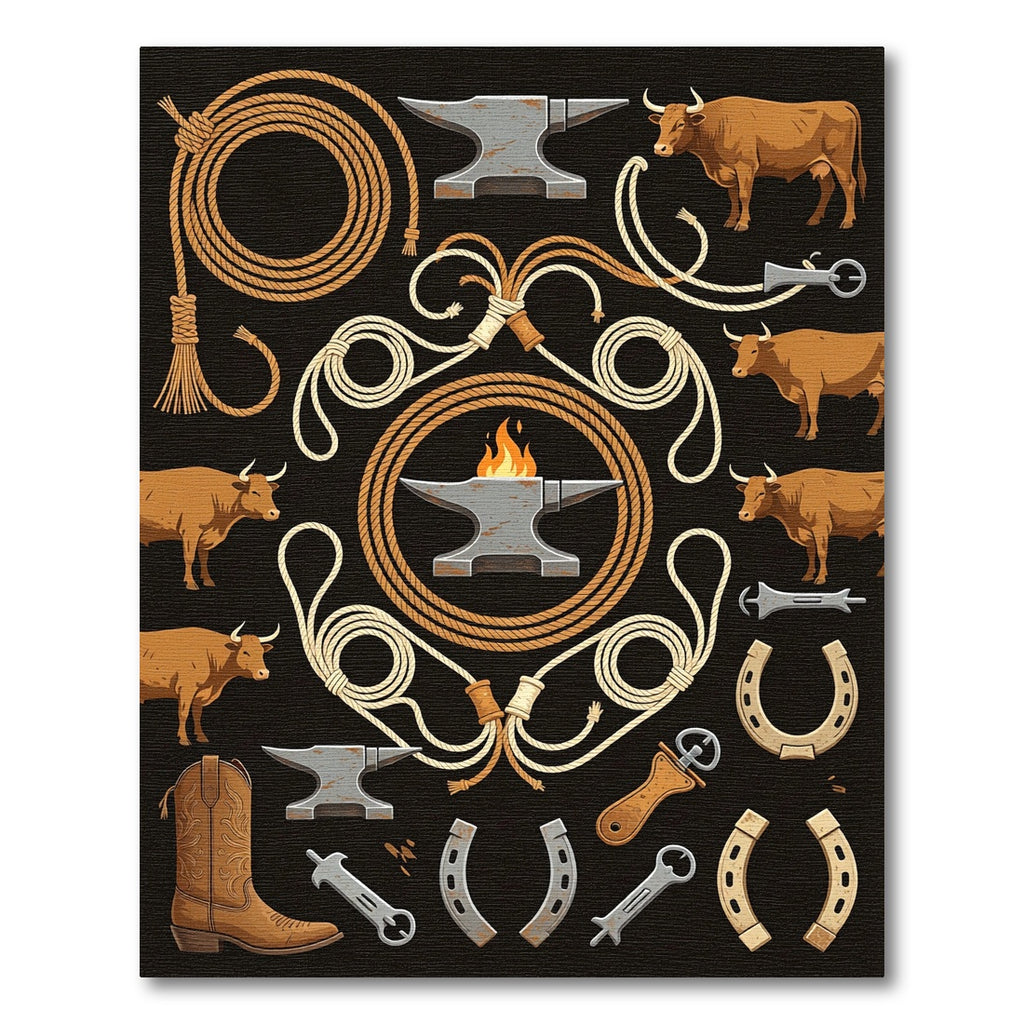 Rustic Western Anvil Lasso Bull Rug