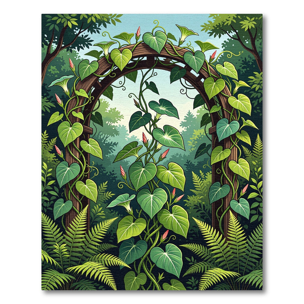 Lush Green Botanical Morning Glory Garden Rug