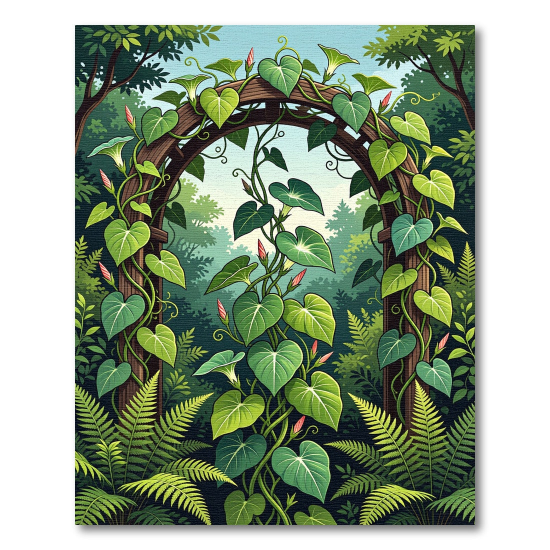 Lush Green Botanical Morning Glory Garden Rug