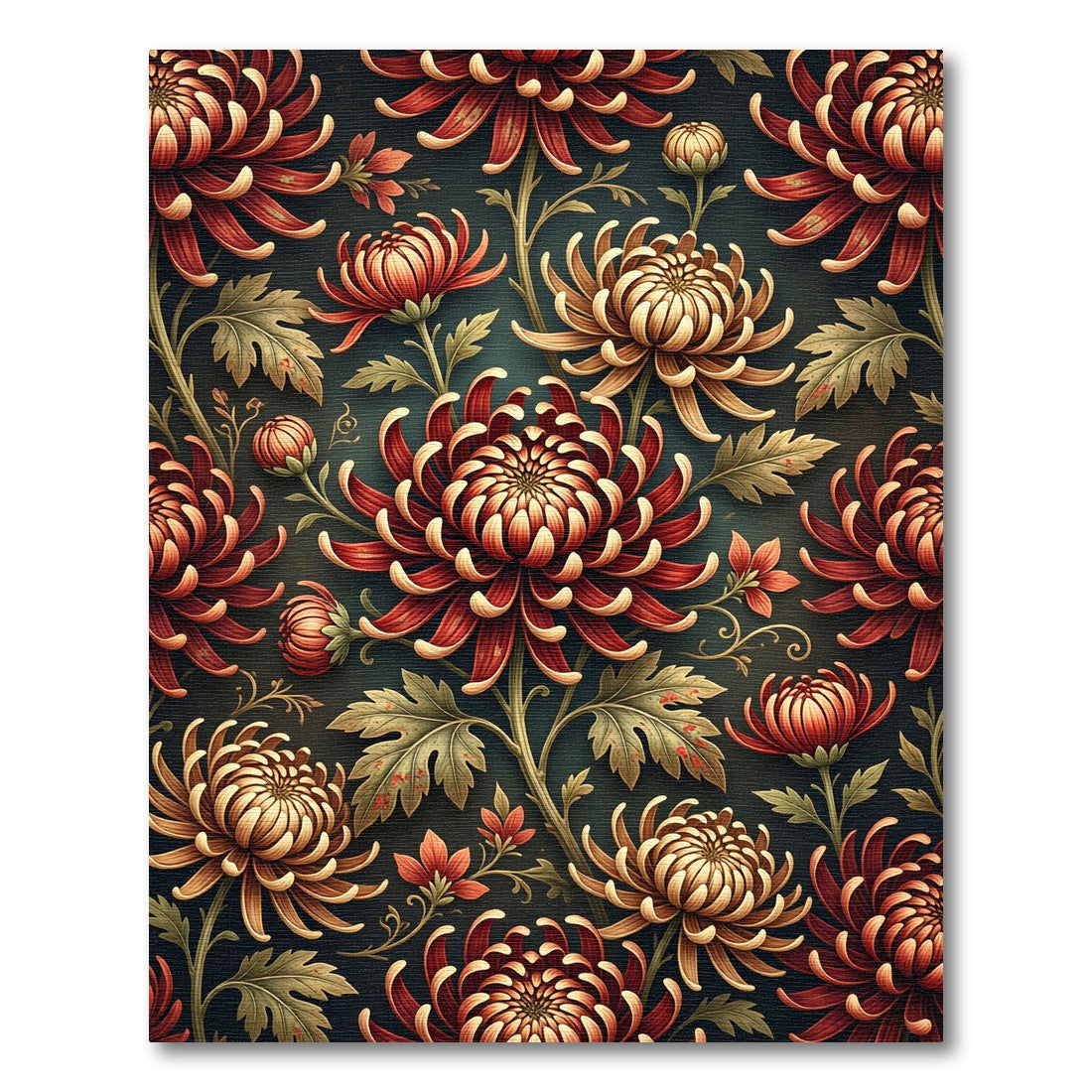 Crimson Gold Chrysanthemum Botanical Garden Rug