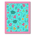 Aqua Alphabet Floral Whimsical Collage Rug