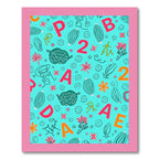 Aqua Alphabet Floral Whimsical Collage Rug