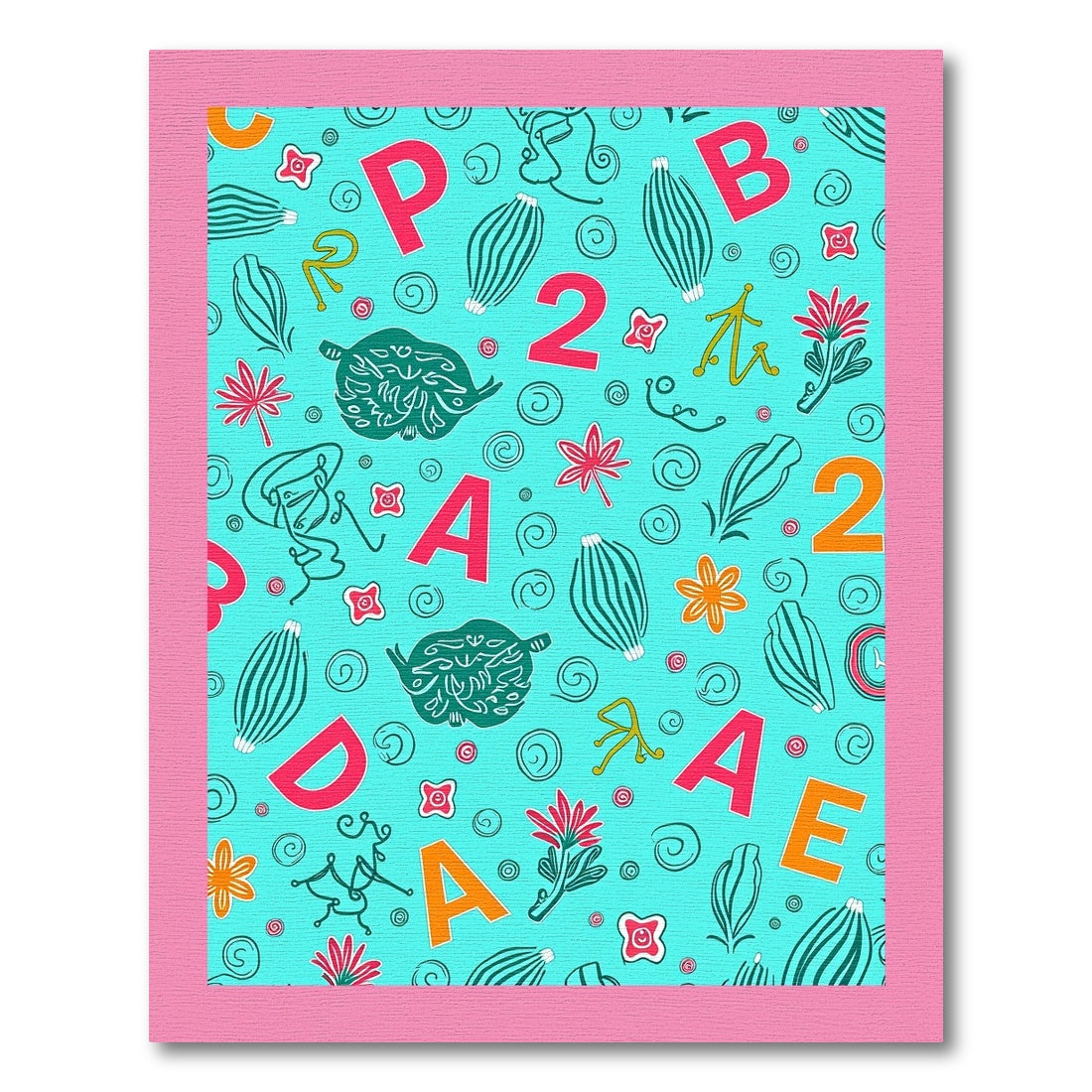 Aqua Alphabet Floral Whimsical Collage Rug