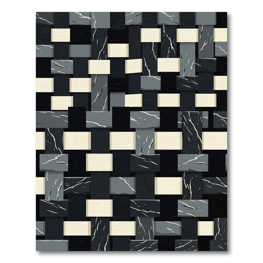 Modern Monochromatic Interwoven Stone Grid Rug