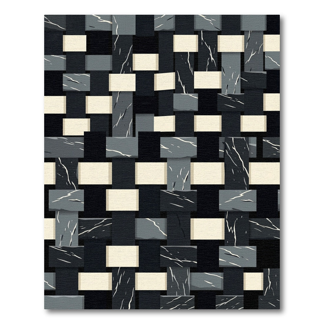 Modern Monochromatic Interwoven Stone Grid Rug