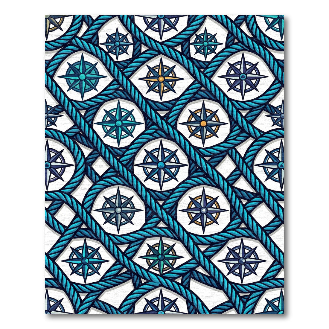 Nautical Blue Compass Rope Interlace Rug