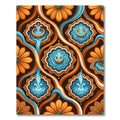Vibrant Orange Floral Blue Fountain Medallions Rug