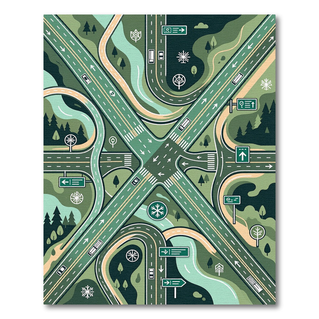 Geometric Sage Crossroad Highway Map Rug