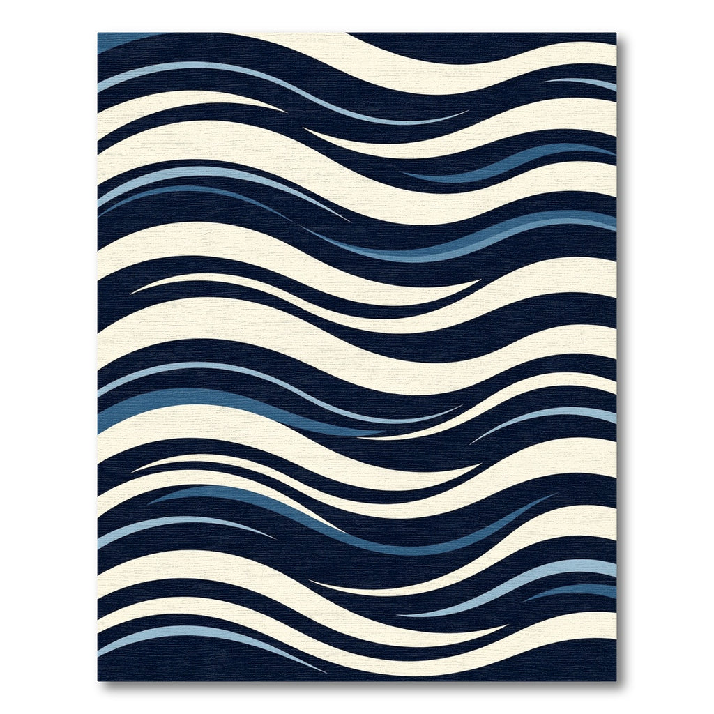 Modern Navy Blue Waving Line Rug
