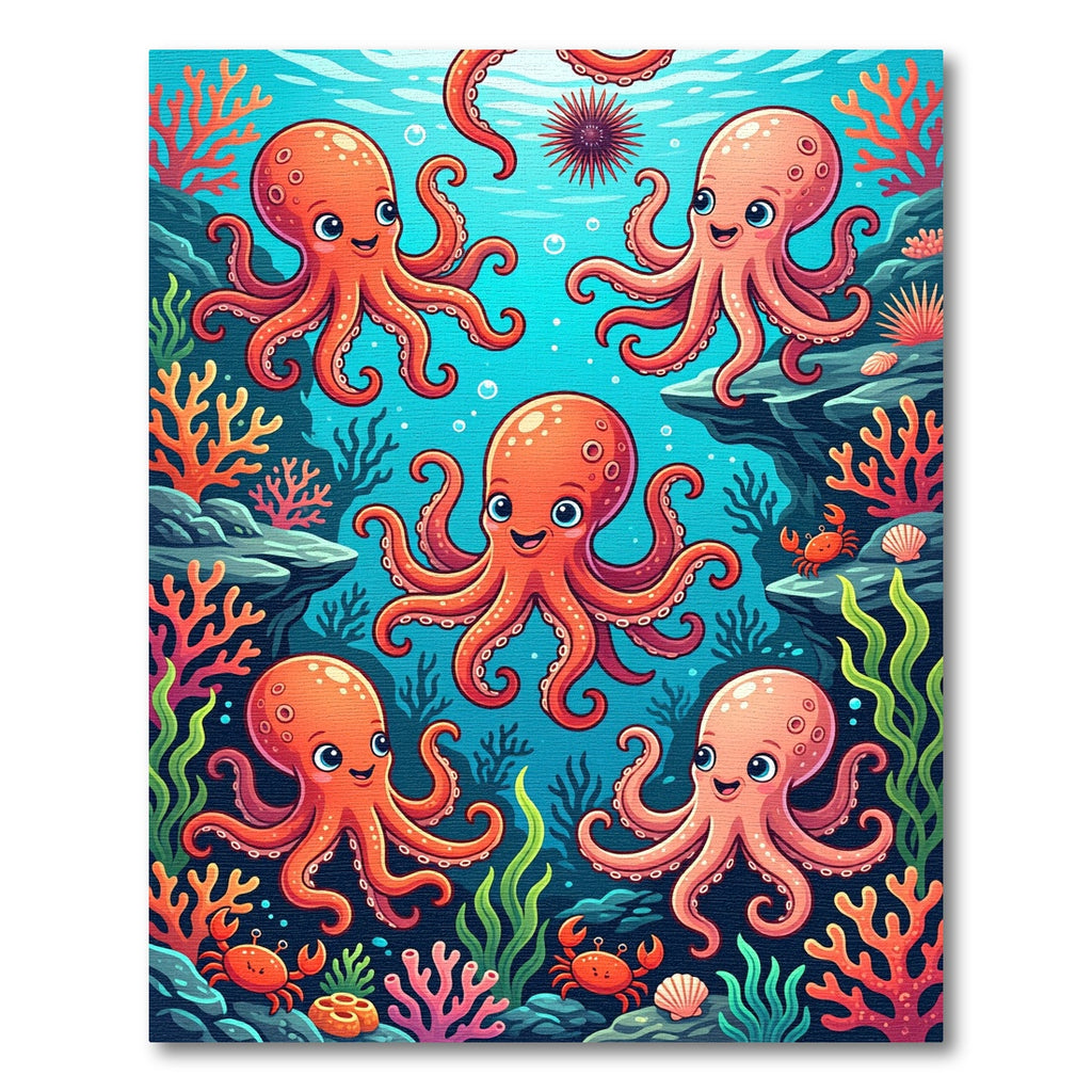Playful Orange Octopus Coral Reef Rug