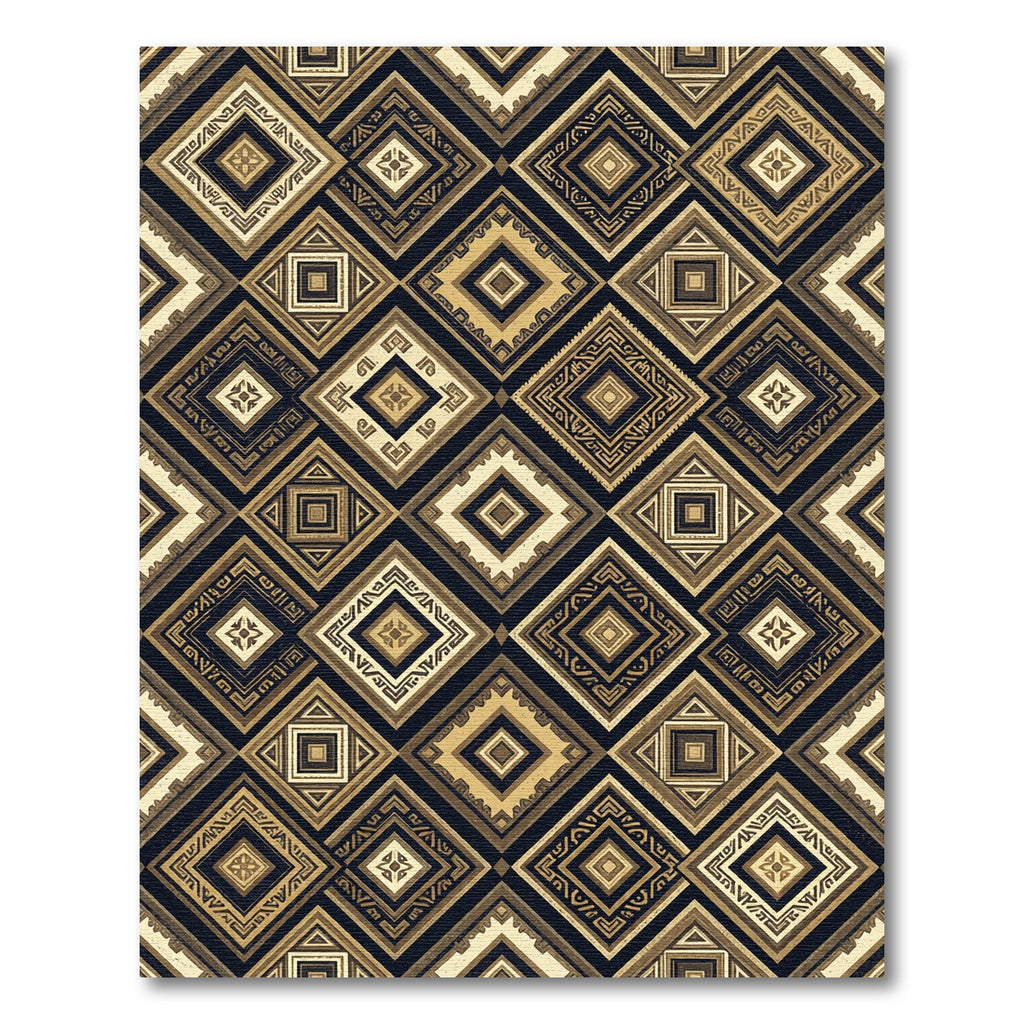Golden Geometric Diamond Aztec Art Rug