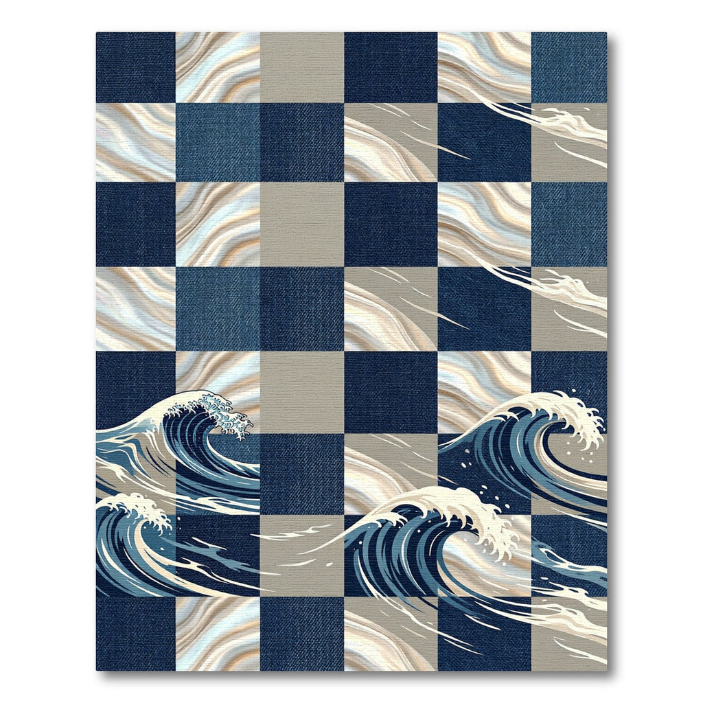 Navy Blue Checkered Wave Art Rug