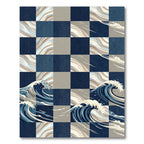 Navy Blue Checkered Wave Art Rug