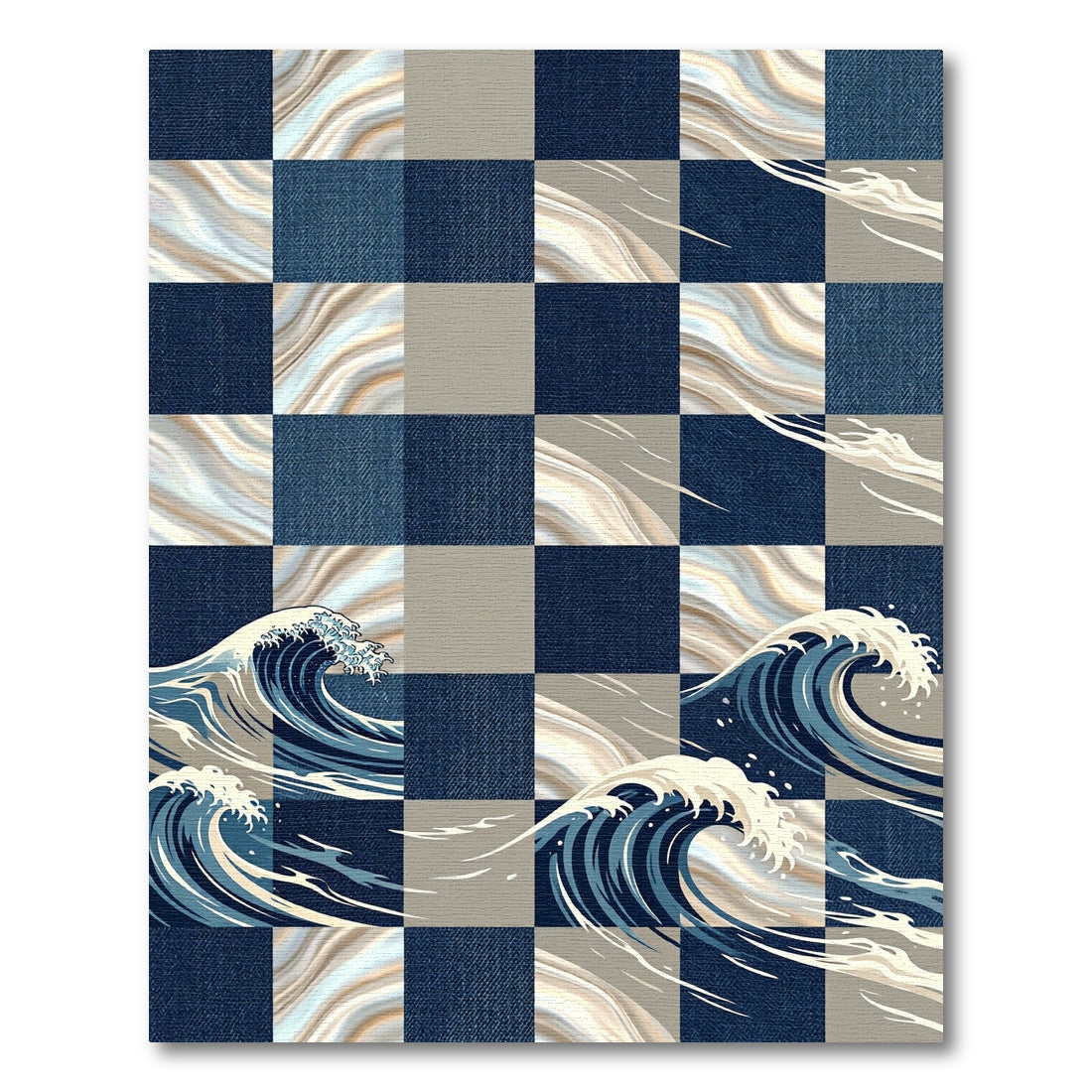 Navy Blue Checkered Wave Art Rug