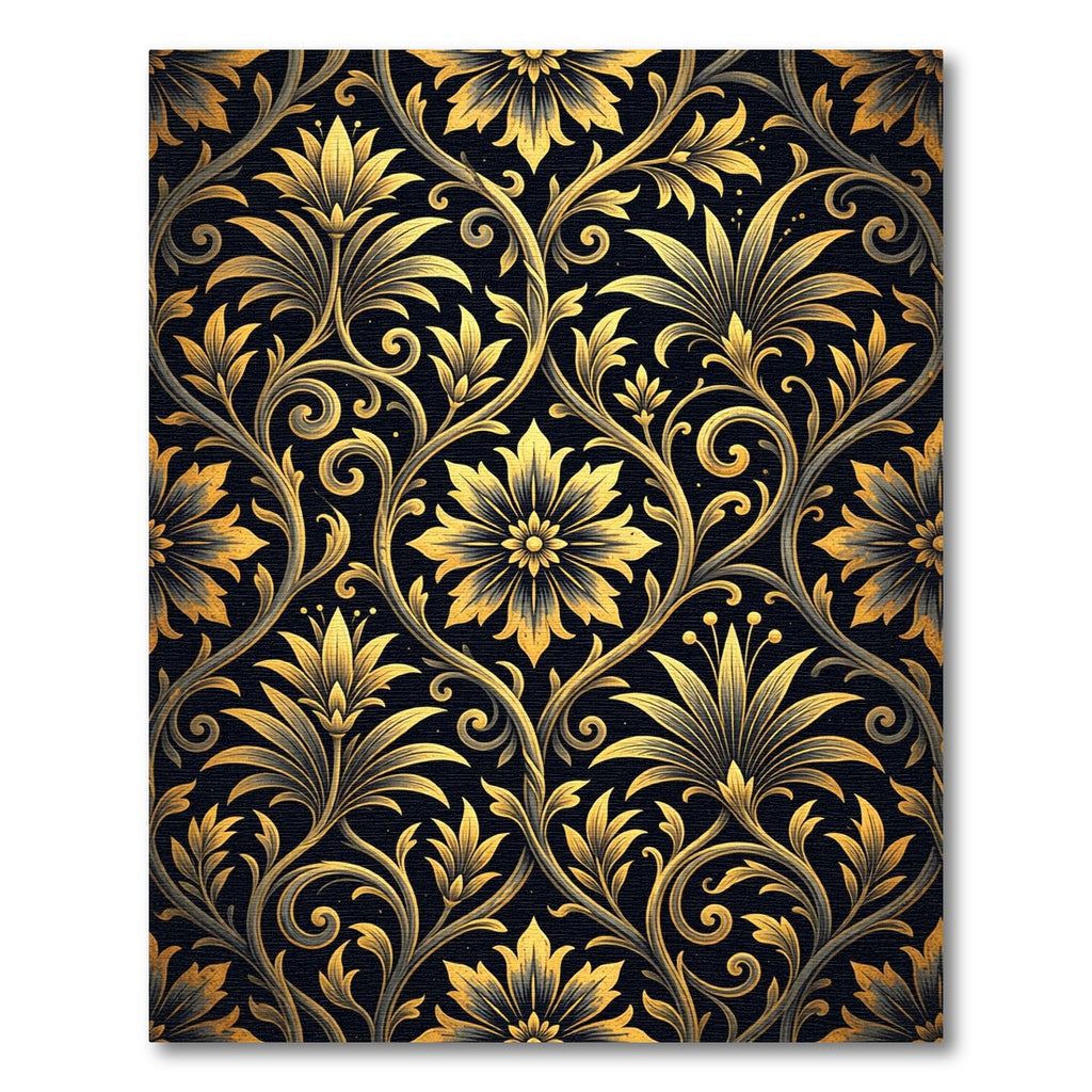 Vintage Golden Floral Scrollwork Rug