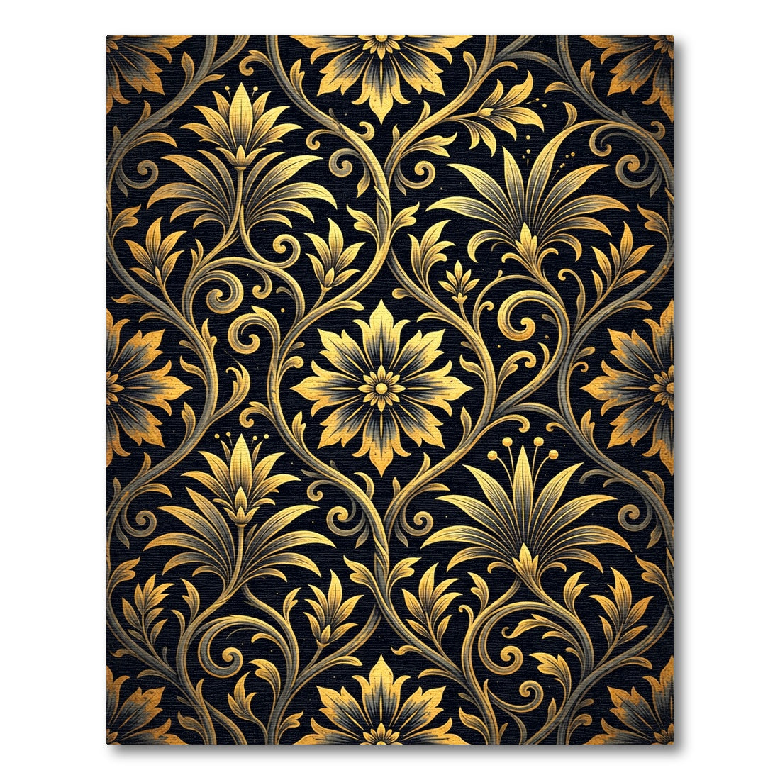 Vintage Golden Floral Scrollwork Rug