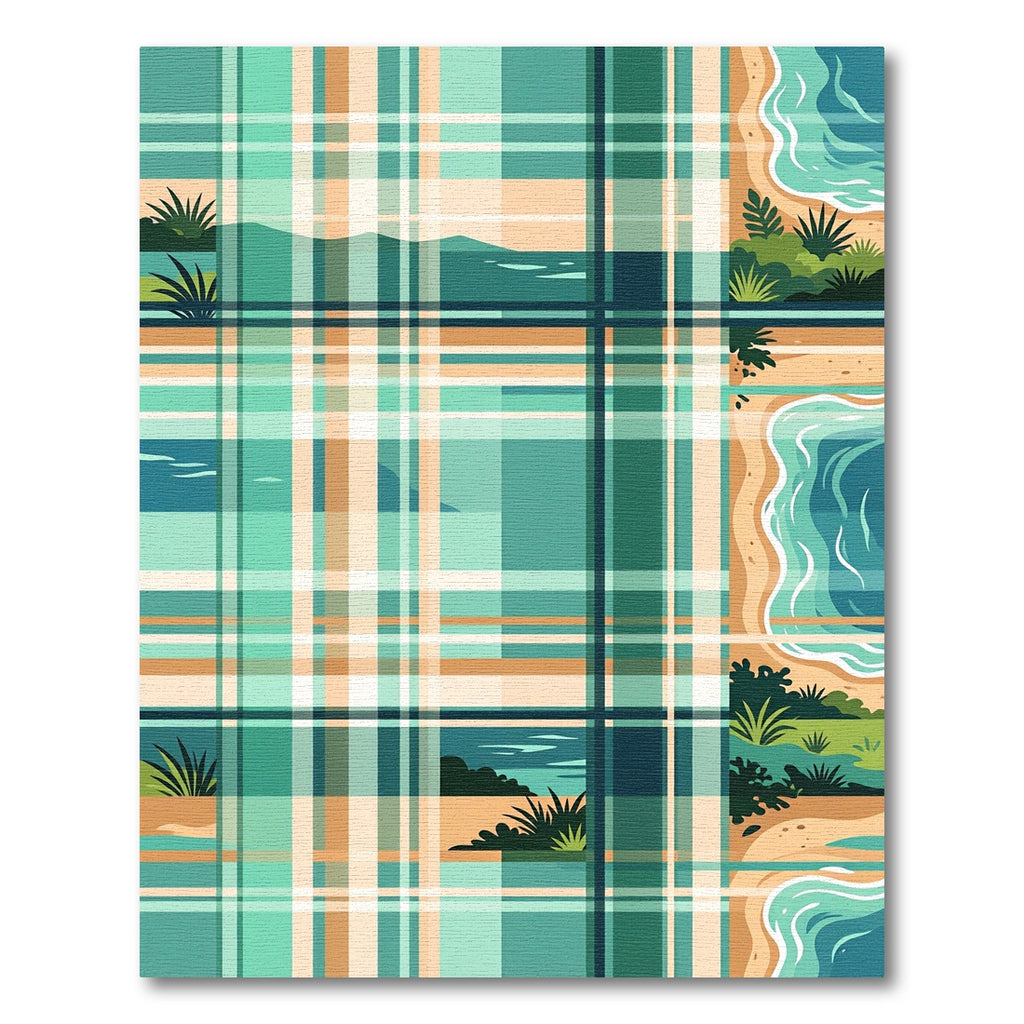 Coastal Plaid Teal Sea Shore Landscape Rug