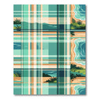 Coastal Plaid Teal Sea Shore Landscape Rug